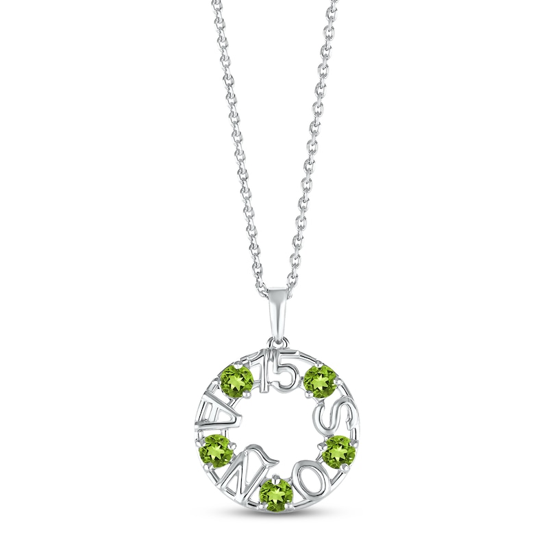 Main Image 1 of Peridot &quot;15 Años&quot; Birthstone Necklace 10K White Gold 18&quot;