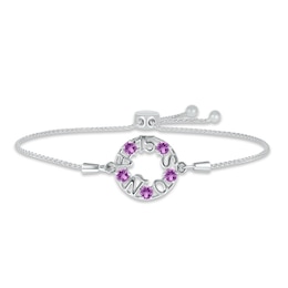 Amethyst &quot;15 Años&quot; Birthstone Bolo Bracelet Sterling Silver 9.5&quot;