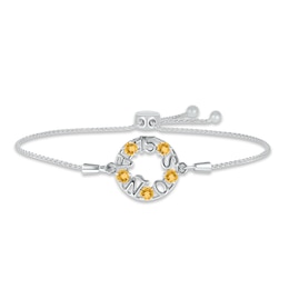 Citrine &quot;15 Años&quot; Birthstone Bolo Bracelet Sterling Silver 9.5&quot;