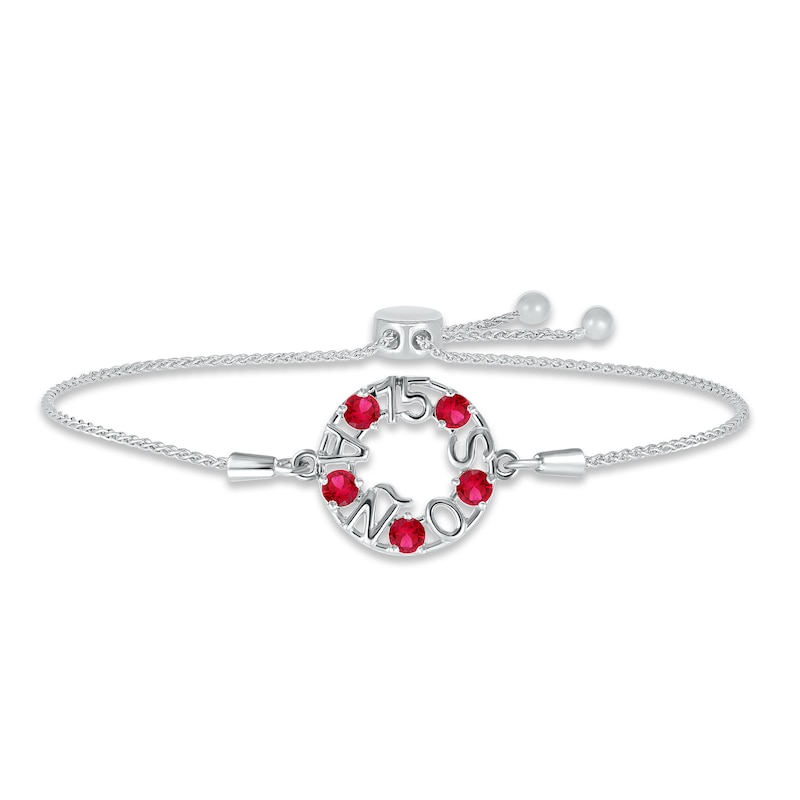 Main Image 1 of Lab-Created Ruby &quot;15 Años&quot; Birthstone Bolo Bracelet Sterling Silver 9.5&quot;