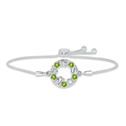 Peridot &quot;15 Años&quot; Birthstone Bolo Bracelet Sterling Silver 9.5&quot;