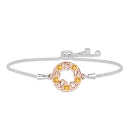 Citrine &quot;15 Años&quot; Birthstone Bolo Bracelet Sterling Silver & 10K Rose Gold 9.5&quot;