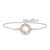 Thumbnail Image 1 of Swiss Blue Topaz &quot;15 Años&quot; Birthstone Bolo Bracelet Sterling Silver & 10K Rose Gold 9.5&quot;