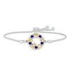 Thumbnail Image 1 of Blue Lab-Created Sapphire &quot;15 Años&quot; Birthstone Bolo Bracelet Sterling Silver & 10K Yellow Gold 9.5&quot;