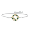 Thumbnail Image 1 of Lab-Created Emerald &quot;15 Años&quot; Birthstone Bolo Bracelet Sterling Silver & 10K Yellow Gold 9.5&quot;