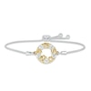 Thumbnail Image 1 of White Lab-Created Sapphire &quot;15 Años&quot; Birthstone Bolo Bracelet Sterling Silver & 10K Yellow Gold 9.5&quot;