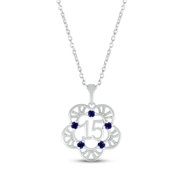 Blue Lab-Created Sapphire Quinceañera Flower Necklace Sterling Silver 18&quot;