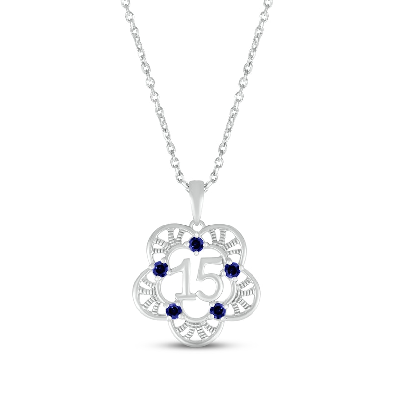 Main Image 1 of Blue Lab-Created Sapphire Quinceañera Flower Necklace Sterling Silver 18&quot;