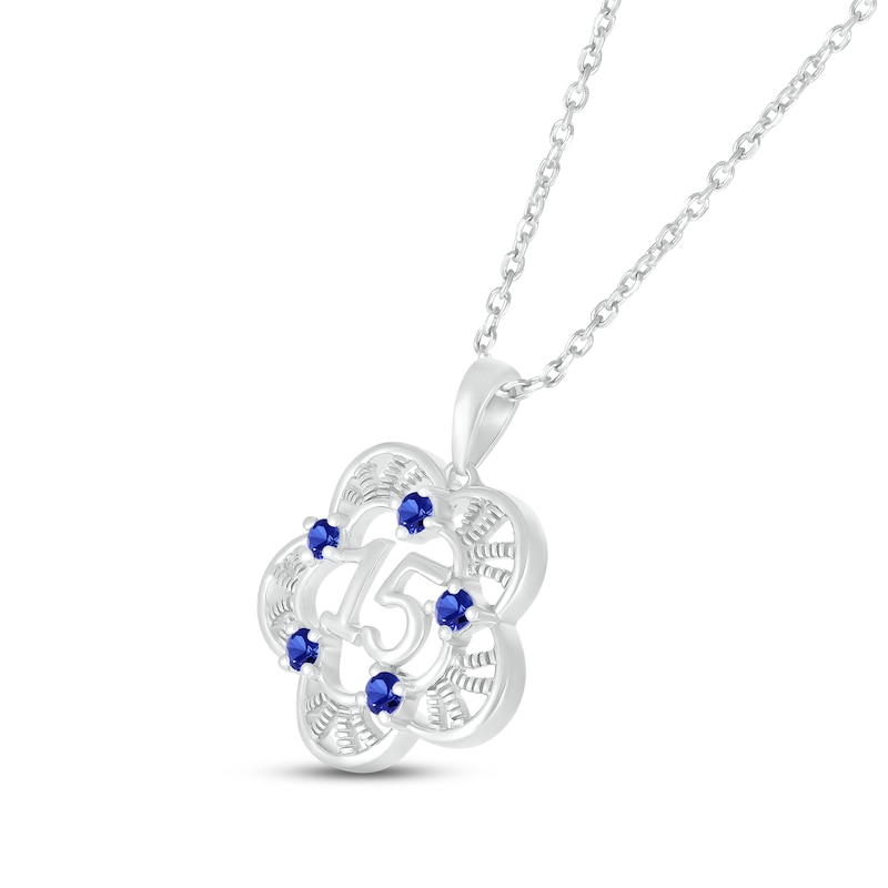 Main Image 2 of Blue Lab-Created Sapphire Quinceañera Flower Necklace Sterling Silver 18&quot;