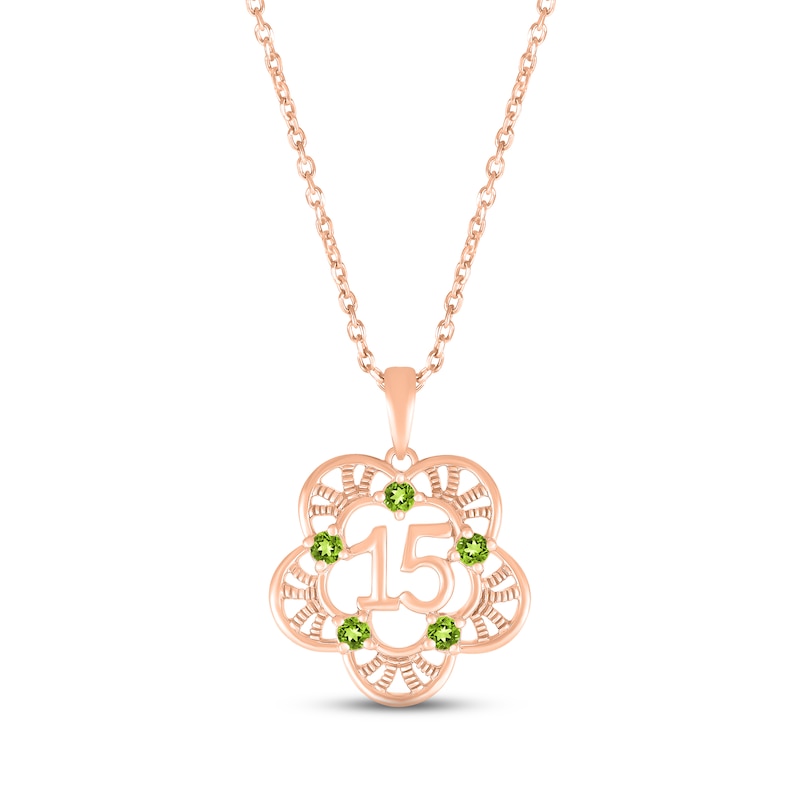 Main Image 1 of Peridot Quinceañera Flower Necklace 10K Rose Gold 18&quot;