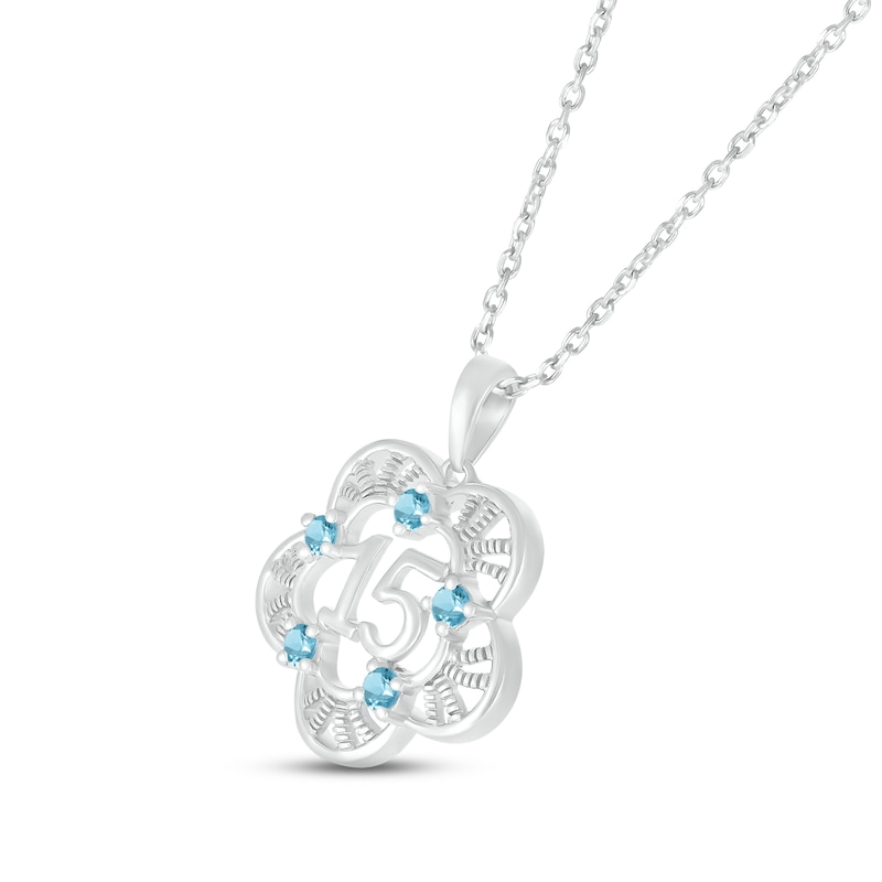 Swiss Blue Topaz Quinceañera Flower Necklace 10K White Gold 18"