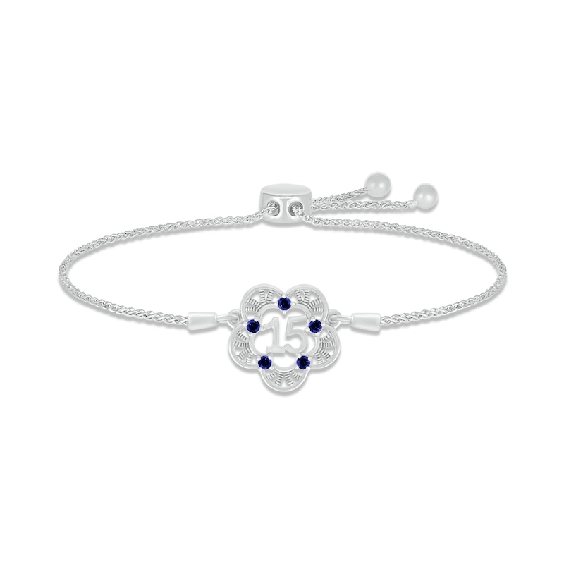 Blue Lab-Created Sapphire Quinceañera Bolo Bracelet Sterling Silver