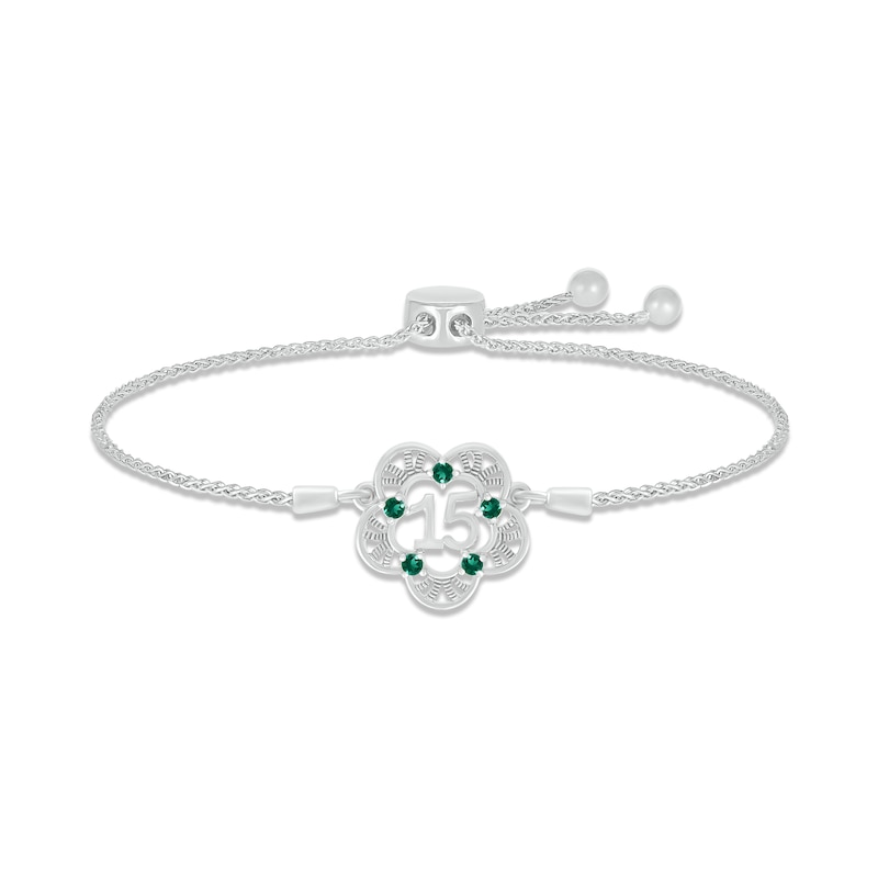 Main Image 1 of Lab-Created Emerald Quinceañera Bolo Bracelet Sterling Silver