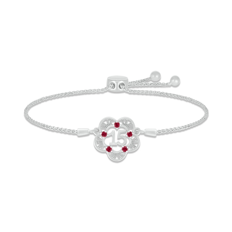 Main Image 1 of Lab-Created Ruby Quinceañera Bolo Bracelet Sterling Silver