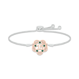 Lab-Created Emerald Quinceañera Bolo Bracelet Sterling Silver & 10K Rose Gold