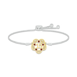 Garnet Quinceañera Bolo Bracelet Sterling Silver & 10K Yellow Gold