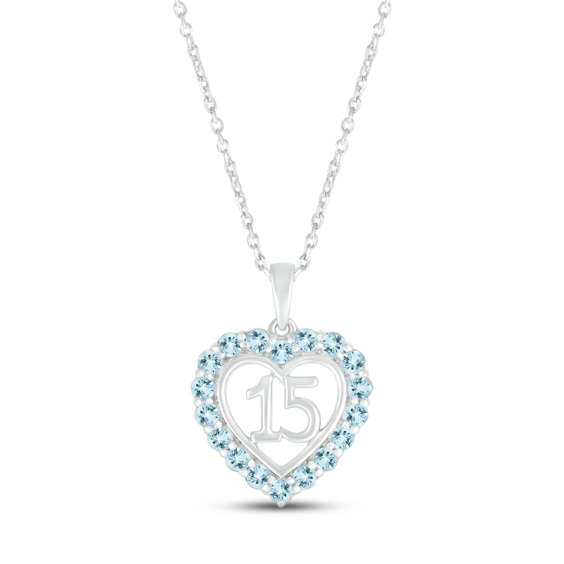 Main Image 1 of Aquamarine Quinceañera Heart Necklace Sterling Silver 18&quot;