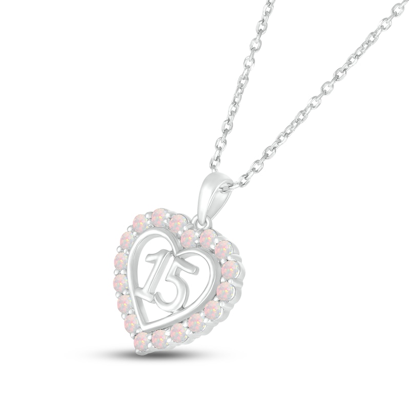Lab-Created Opal Quinceañera Heart Necklace Sterling Silver 18"