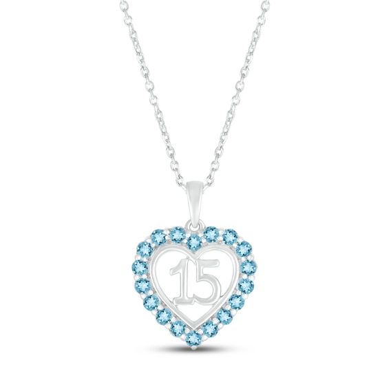 Swiss Blue Topaz Quinceañera Heart Necklace Sterling Silver 18"