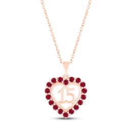 Lab-Created Ruby Quinceañera Heart Necklace 10K Rose Gold 18&quot;