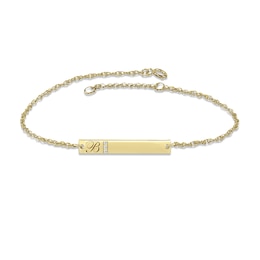 Diamond Initial Bar Bracelet 10K Yellow Gold 7.25&quot;