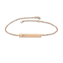 Diamond Initial Bar Bracelet 14K Rose Gold 7.25&quot;