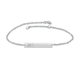 Diamond Initial Bar Bracelet Sterling Silver 7.25&quot;