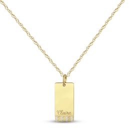 Diamond Name Dog Tag Necklace 14K Yellow Gold 18&quot;