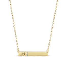Diamond Initial Bar Necklace 14K Yellow Gold 18&quot;