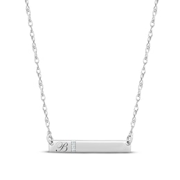 Diamond Initial Bar Necklace Sterling Silver 18&quot;