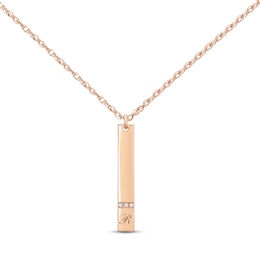 Diamond Initial Vertical Bar Necklace 14K Rose Gold 18&quot;