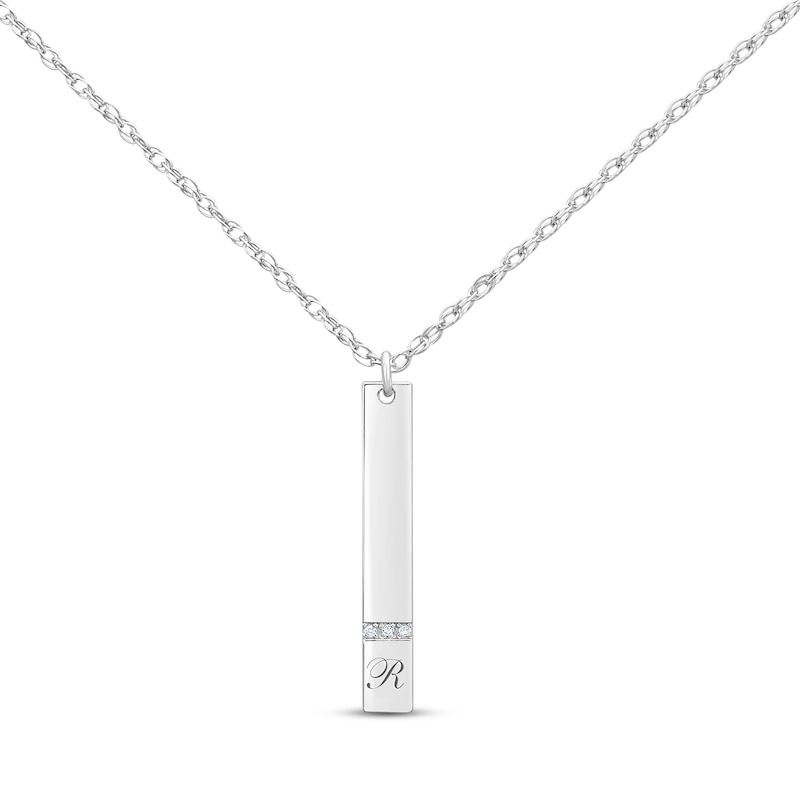 Main Image 1 of Diamond Initial Vertical Bar Necklace 14K White Gold 18&quot;