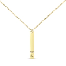 Diamond Initial Vertical Bar Necklace 14K Yellow Gold 18&quot;