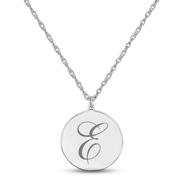 Script Initial Disc Necklace Sterling Silver 18&quot;