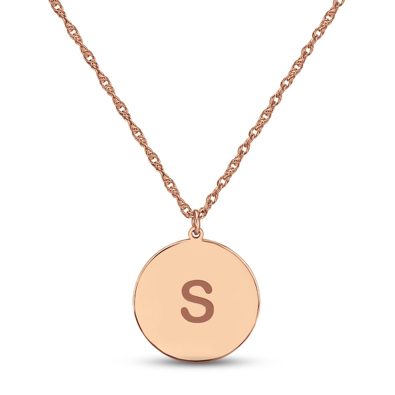 Main Image 1 of Initial Disc Necklace 14K Rose Gold 18&quot;