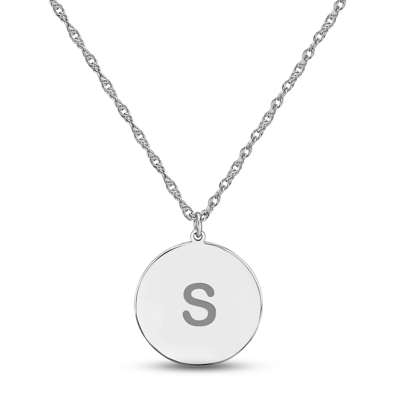 Initial Disc Necklace 14K White Gold 18"
