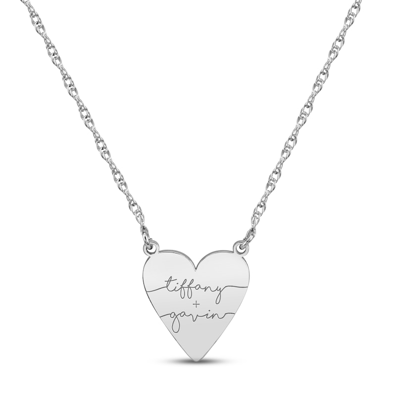 Main Image 1 of Heart Couple Names Necklace 10K White Gold 18&quot;