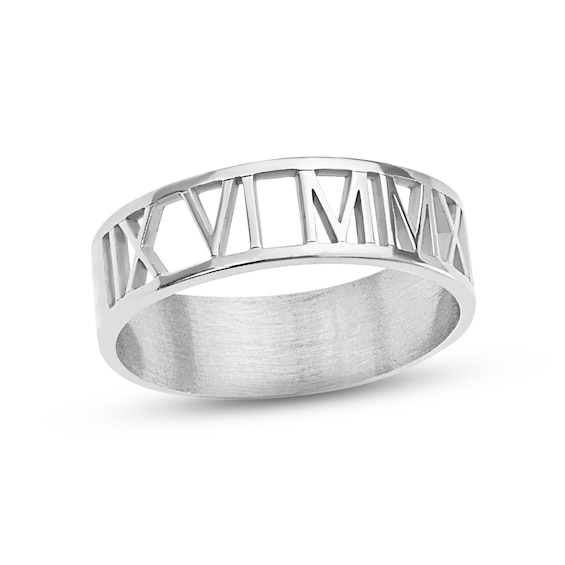 Roman Numeral Cutout Ring 10K White Gold