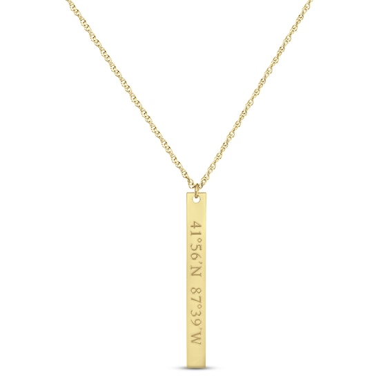 14K Solid Gold Vertical Bar Necklace Personalized Skinny Bar 4 Sided Long Bar Pendant with 4 Names Vertical Bar 22in