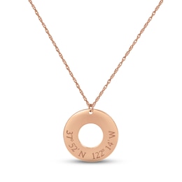 Coordinates Round Cutout Necklace 14K Rose Gold 18&quot;