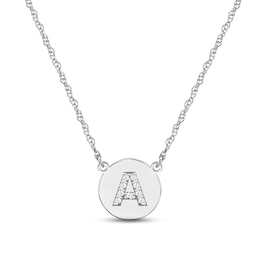 Diamond Initial Disc Necklace 10K White Gold 18&quot;