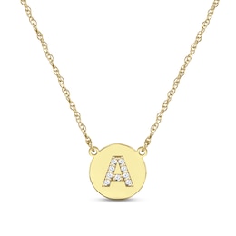 Diamond Initial Disc Necklace 10K Yellow Gold 18&quot;