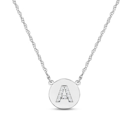 Diamond Initial Disc Necklace Sterling Silver 18&quot;