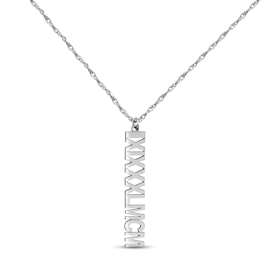 Roman Numeral Vertical Necklace 10K White Gold 18"