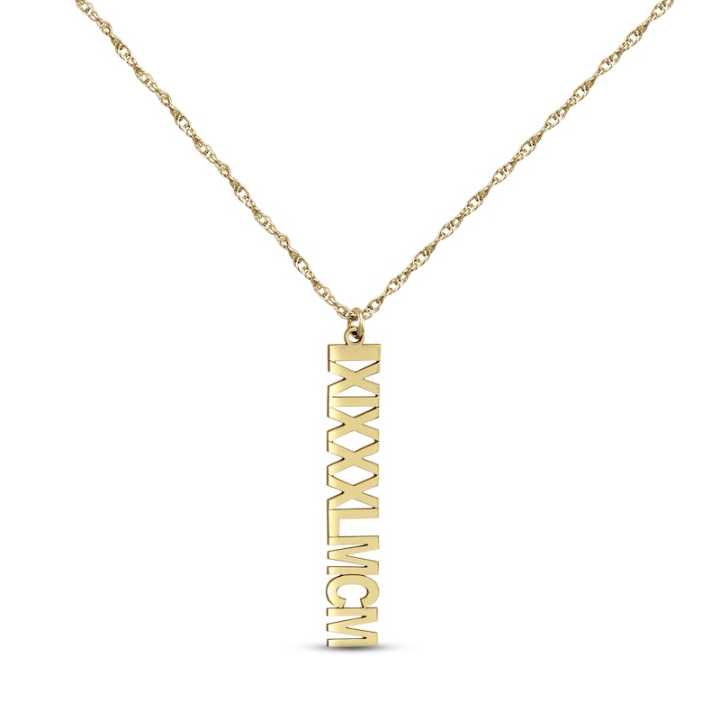 Yellow Gold Roman Initial Letter V Diamond Cut Pendant