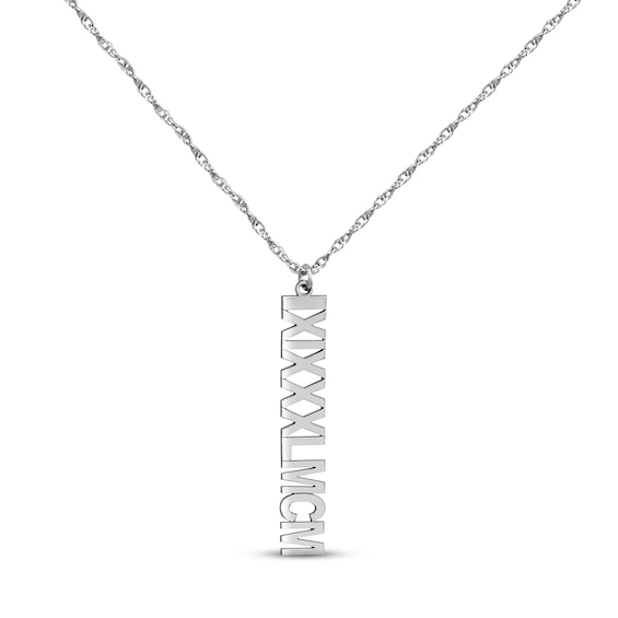 Roman Numeral Vertical Necklace Sterling Silver 18"