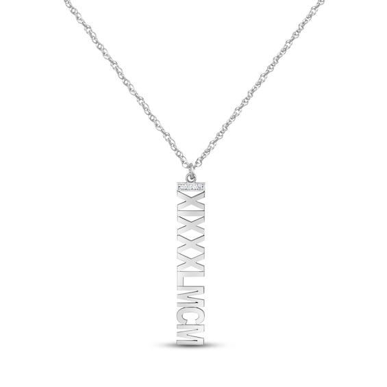 Diamond Roman Numeral Vertical Necklace 10K White Gold 18"