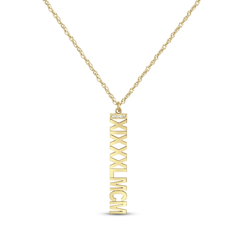 Main Image 1 of Diamond Roman Numeral Vertical Necklace 10K Yellow Gold 18&quot;