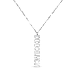 Diamond Roman Numeral Vertical Necklace 14K White Gold 18&quot;