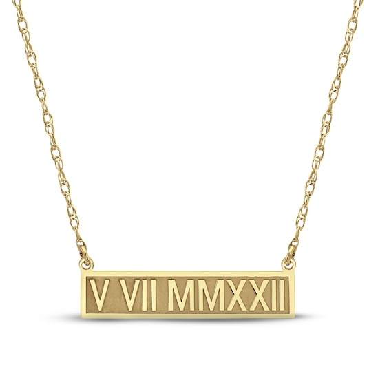 Roman Numeral Bar Necklace 10K Gold 18